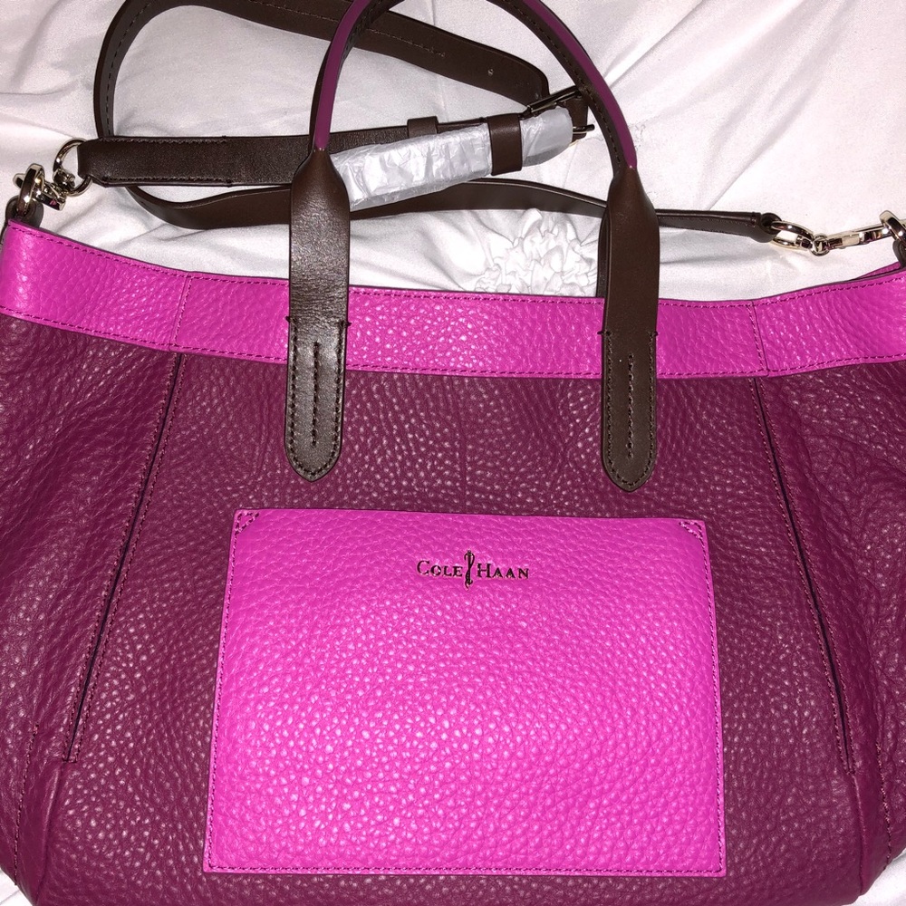 Pink & magenta color block tote bag